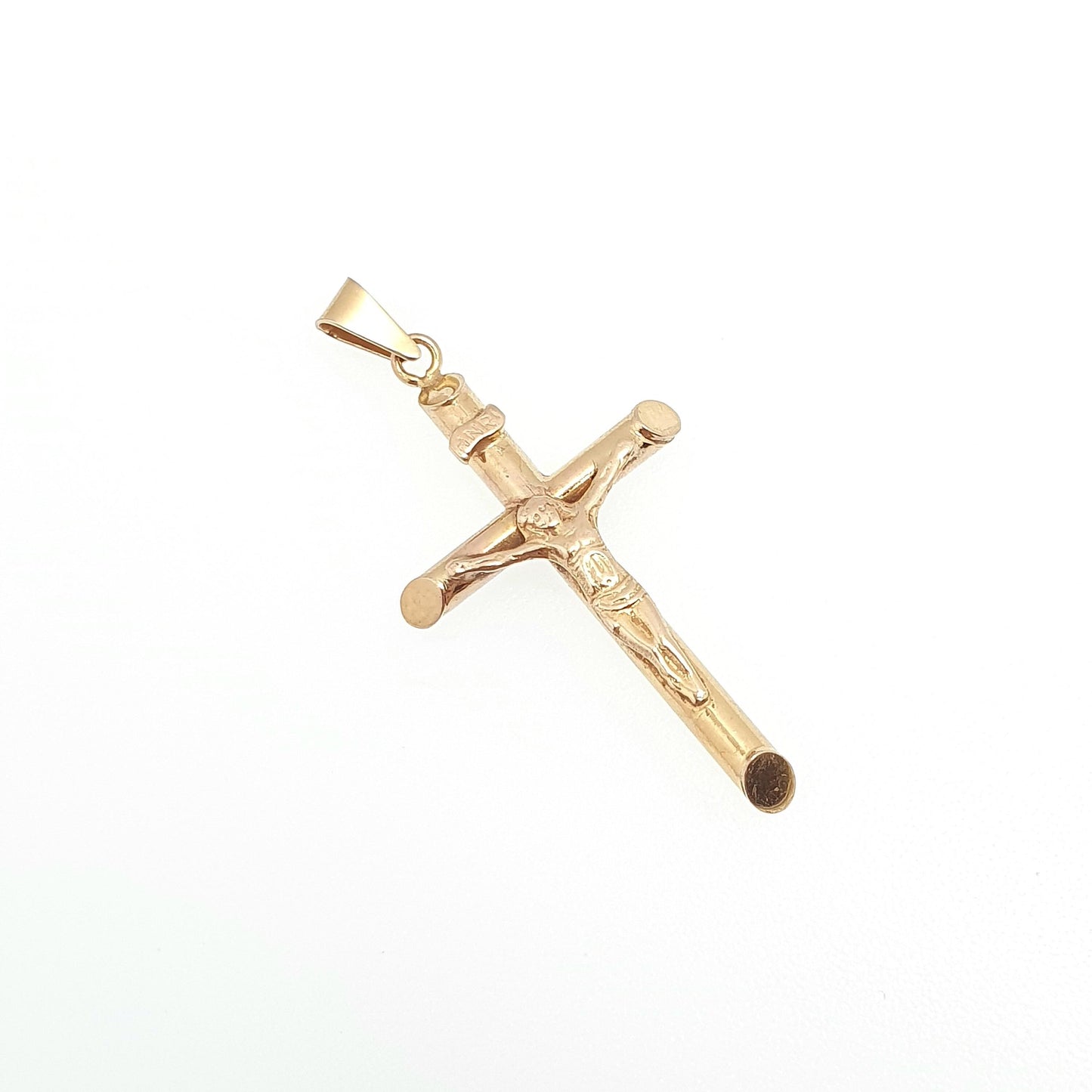 Vintage 9k 9ct Gold Jesus On The Cross Crucifix Necklace Pendant Italy INRI Solid 375 Christian Religious Mens Womens Jewelry Jewellery