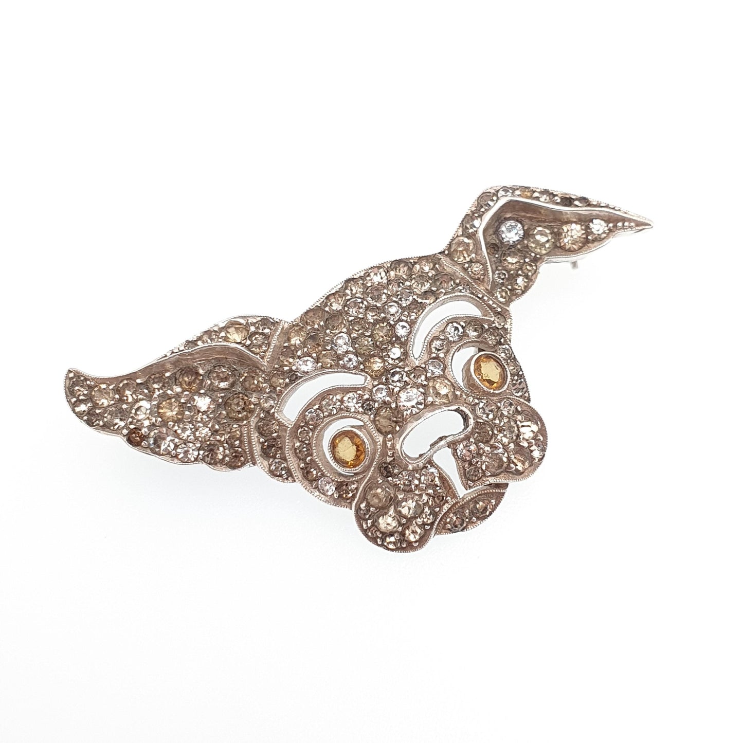 Antique Solid Silver Dog Brooch Diamond Paste Bulldog Art Deco Genuine Vintage Pet  Mens Jewelry