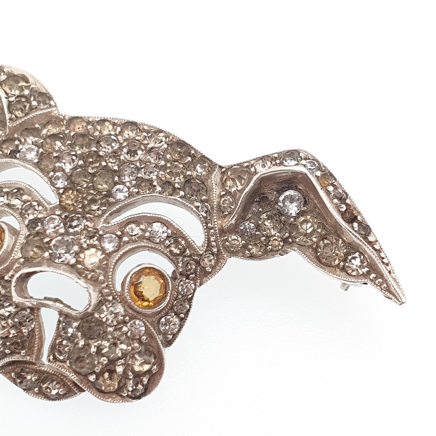 Antique Solid Silver Dog Brooch Diamond Paste Bulldog Art Deco Genuine Vintage Pet  Mens Jewelry