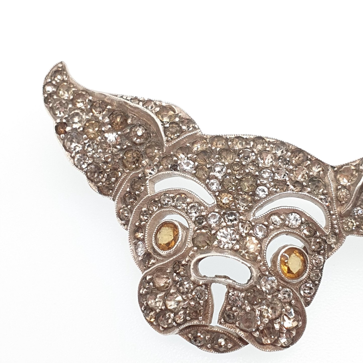 Antique Solid Silver Dog Brooch Diamond Paste Bulldog Art Deco Genuine Vintage Pet  Mens Jewelry