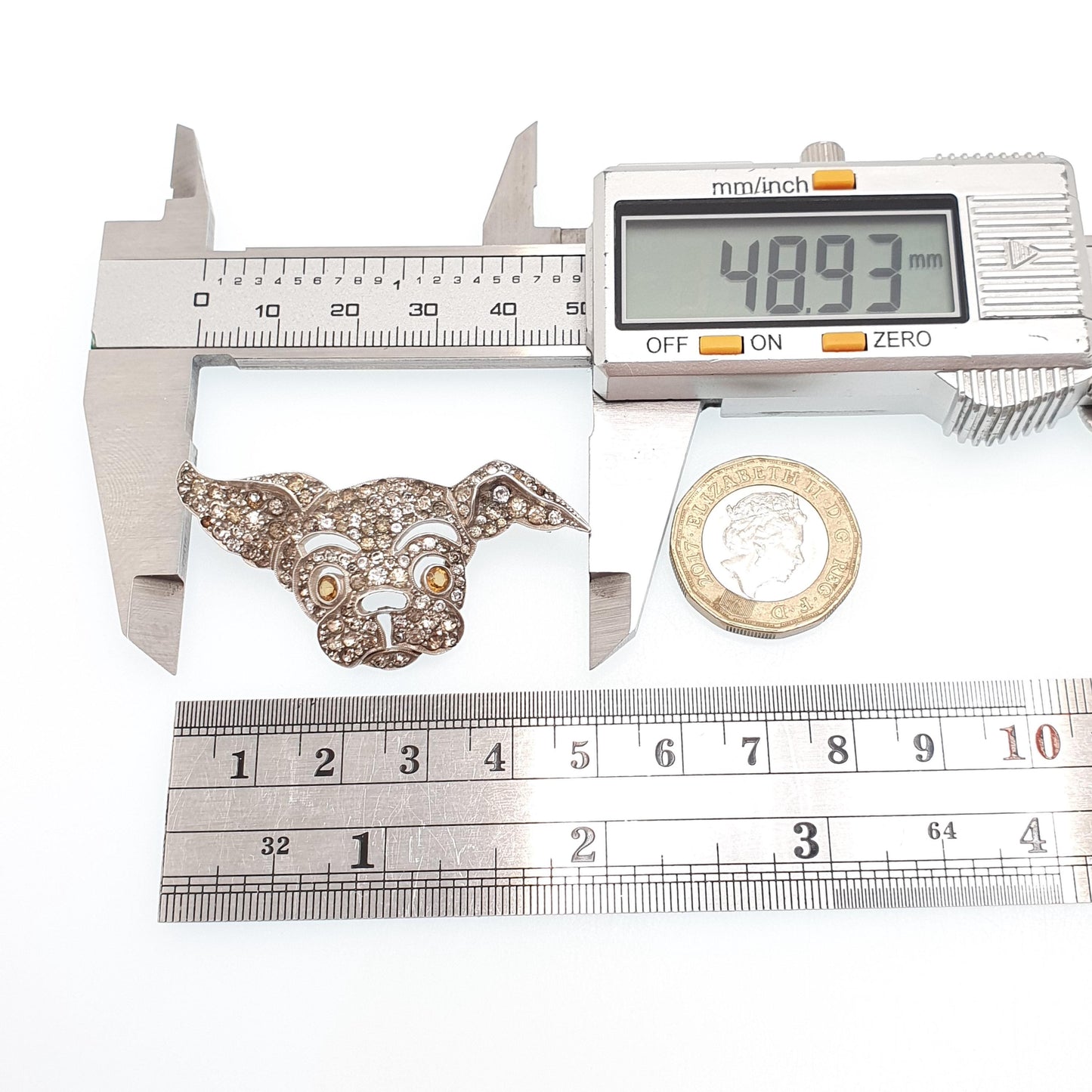 Antique Solid Silver Dog Brooch Diamond Paste Bulldog Art Deco Genuine Vintage Pet  Mens Jewelry