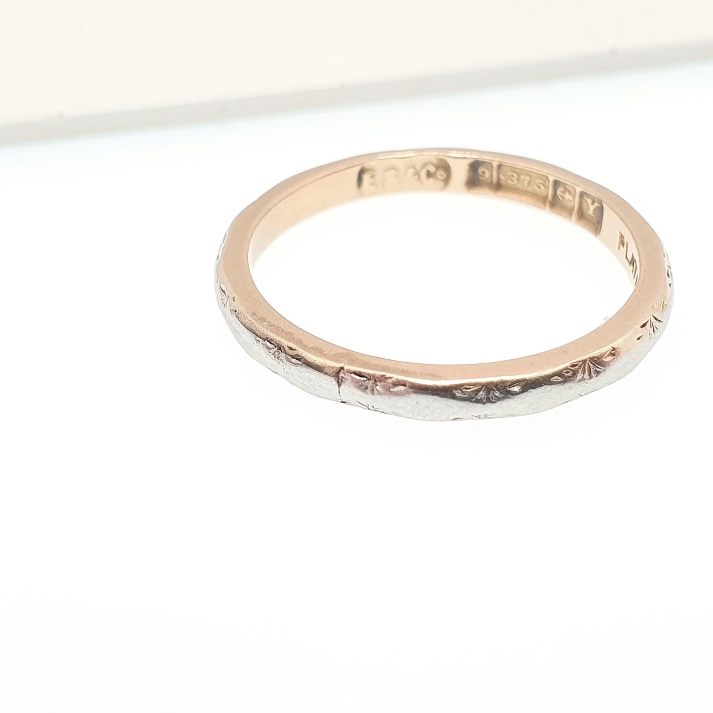 Old Vintage Platinum 9ct Gold Band Ring Wedding 1948 Hallmarked Solid 375 9kt 9k Stacking Stacker Mens Womens Jewelry Jewellery