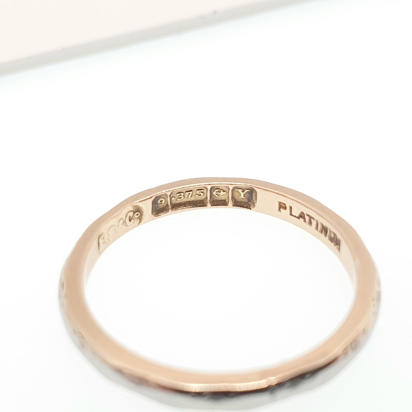 Old Vintage Platinum 9ct Gold Band Ring Wedding 1948 Hallmarked Solid 375 9kt 9k Stacking Stacker Mens Womens Jewelry Jewellery