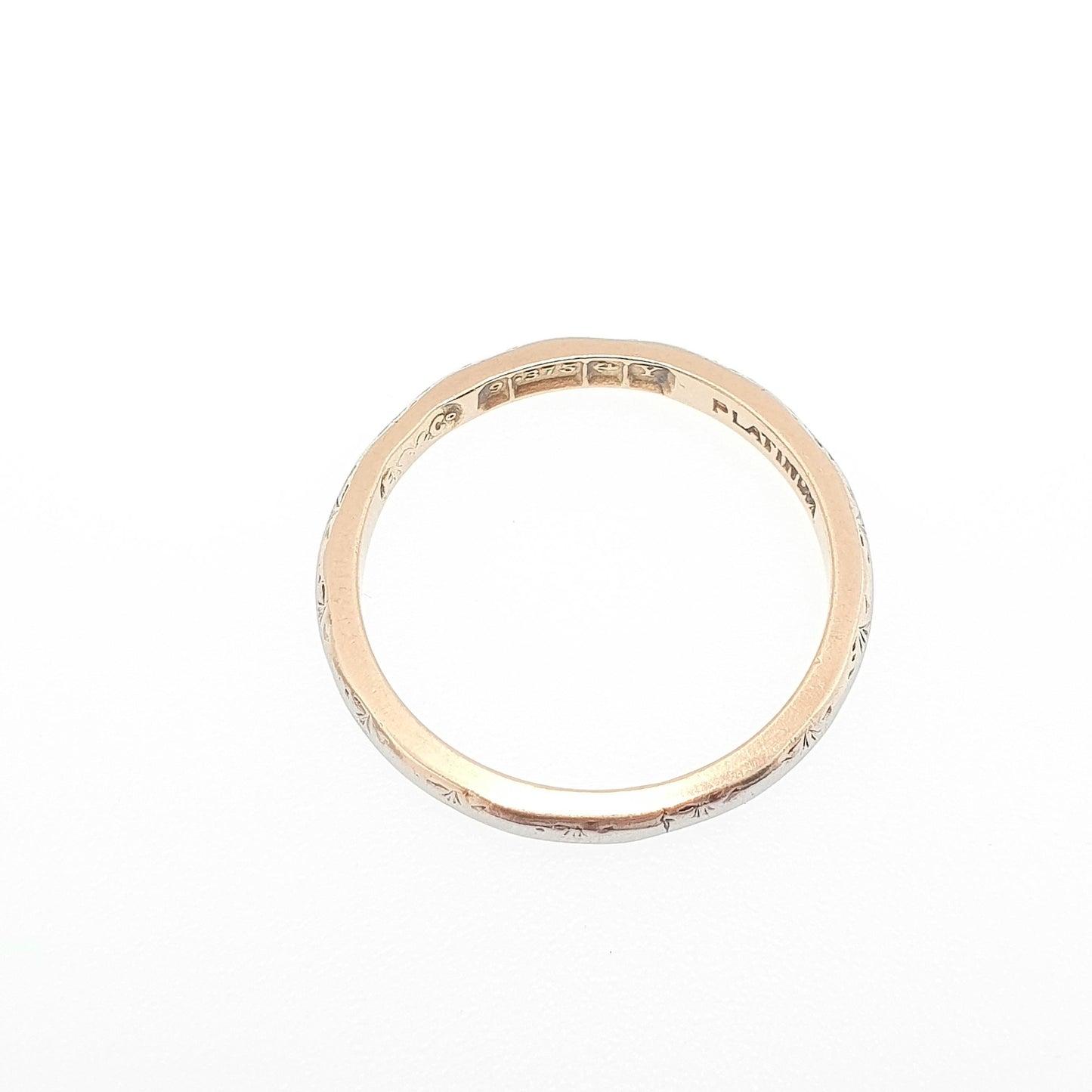 Old Vintage Platinum 9ct Gold Band Ring Wedding 1948 Hallmarked Solid 375 9kt 9k Stacking Stacker Mens Womens Jewelry Jewellery