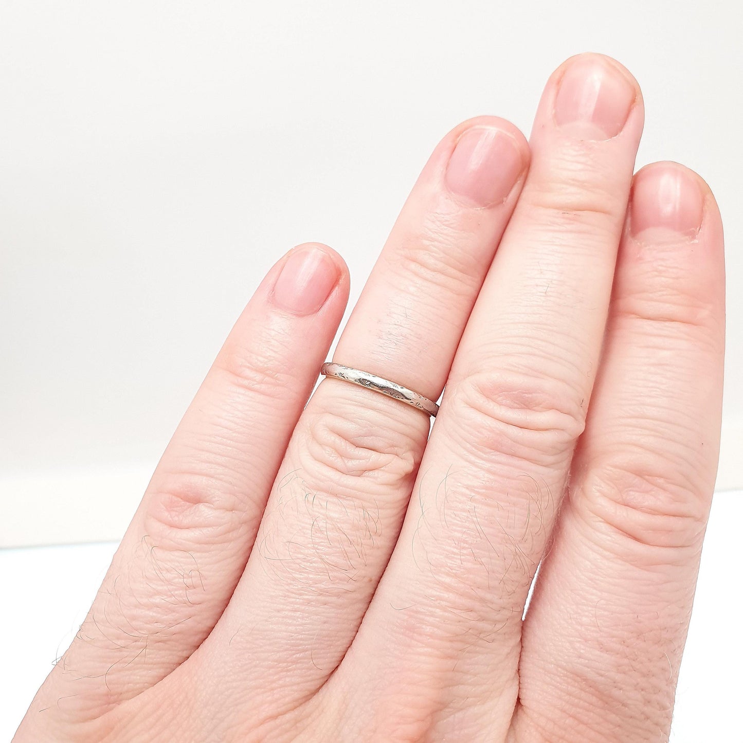 Old Vintage Platinum 9ct Gold Band Ring Wedding 1948 Hallmarked Solid 375 9kt 9k Stacking Stacker Mens Womens Jewelry Jewellery