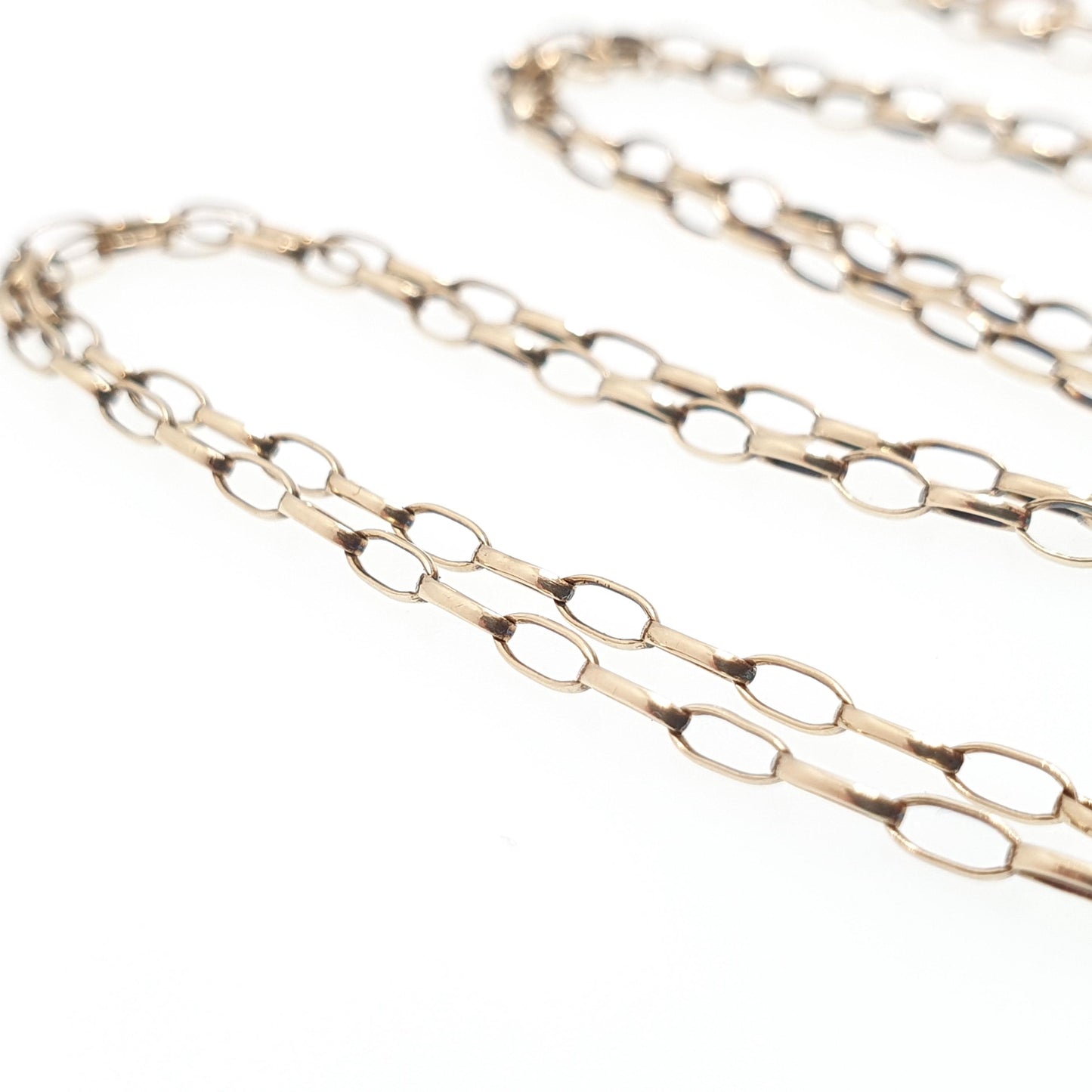 Vintage 9k 9ct Gold Belcher Link Chain Necklace Oval Cable Large Links Long 60cm 23.6" 3.31g Solid 375 Yellow Retro Womens Mens Hallmarked