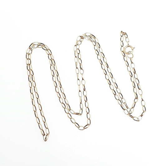 Vintage 9k 9ct Gold Belcher Link Chain Necklace Oval Cable Large Links Long 60cm 23.6" 3.31g Solid 375 Yellow Retro Womens Mens Hallmarked