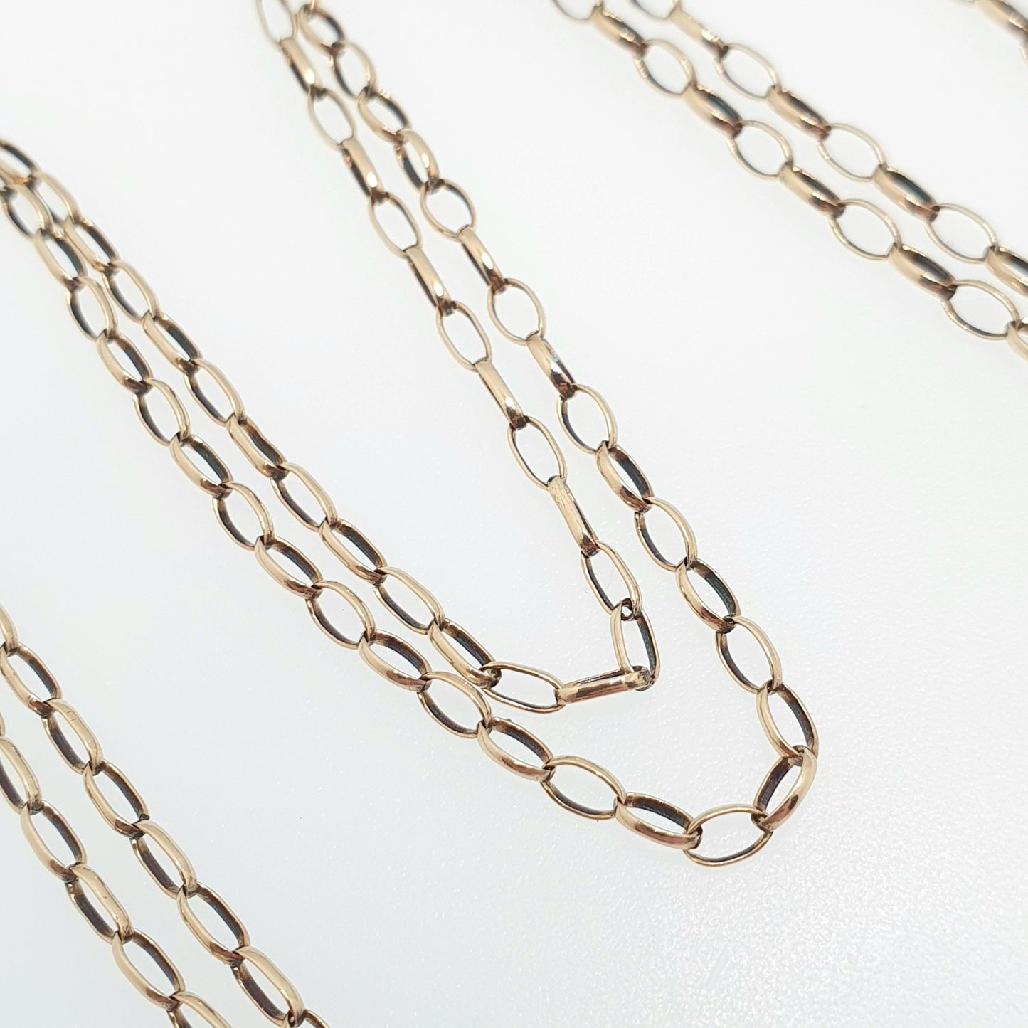 Vintage 9k 9ct Gold Belcher Link Chain Necklace Oval Cable Large Links Long 60cm 23.6" 3.31g Solid 375 Yellow Retro Womens Mens Hallmarked