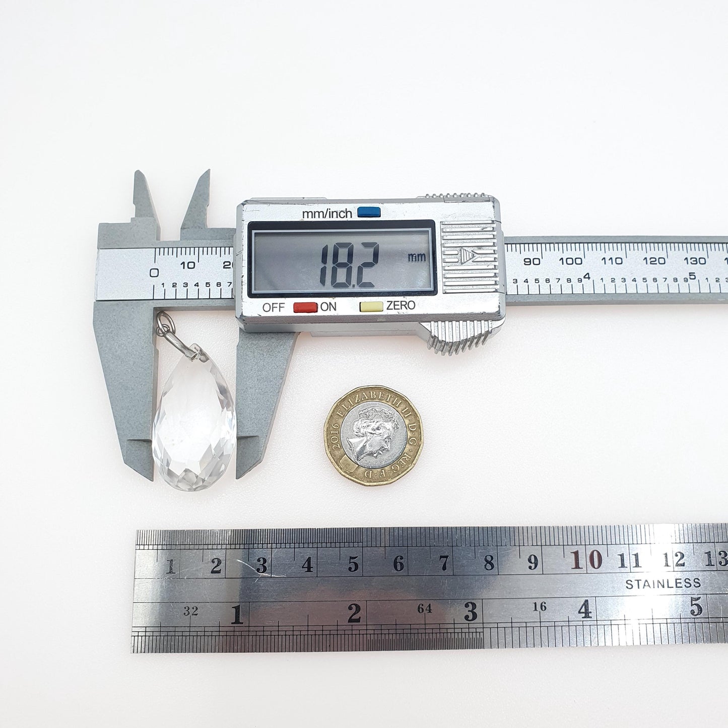 Antique Solid Silver Rock Crystal Pendant Faceted Pear Gemstone Quartz Womens Necklace Jewelry Jewellery