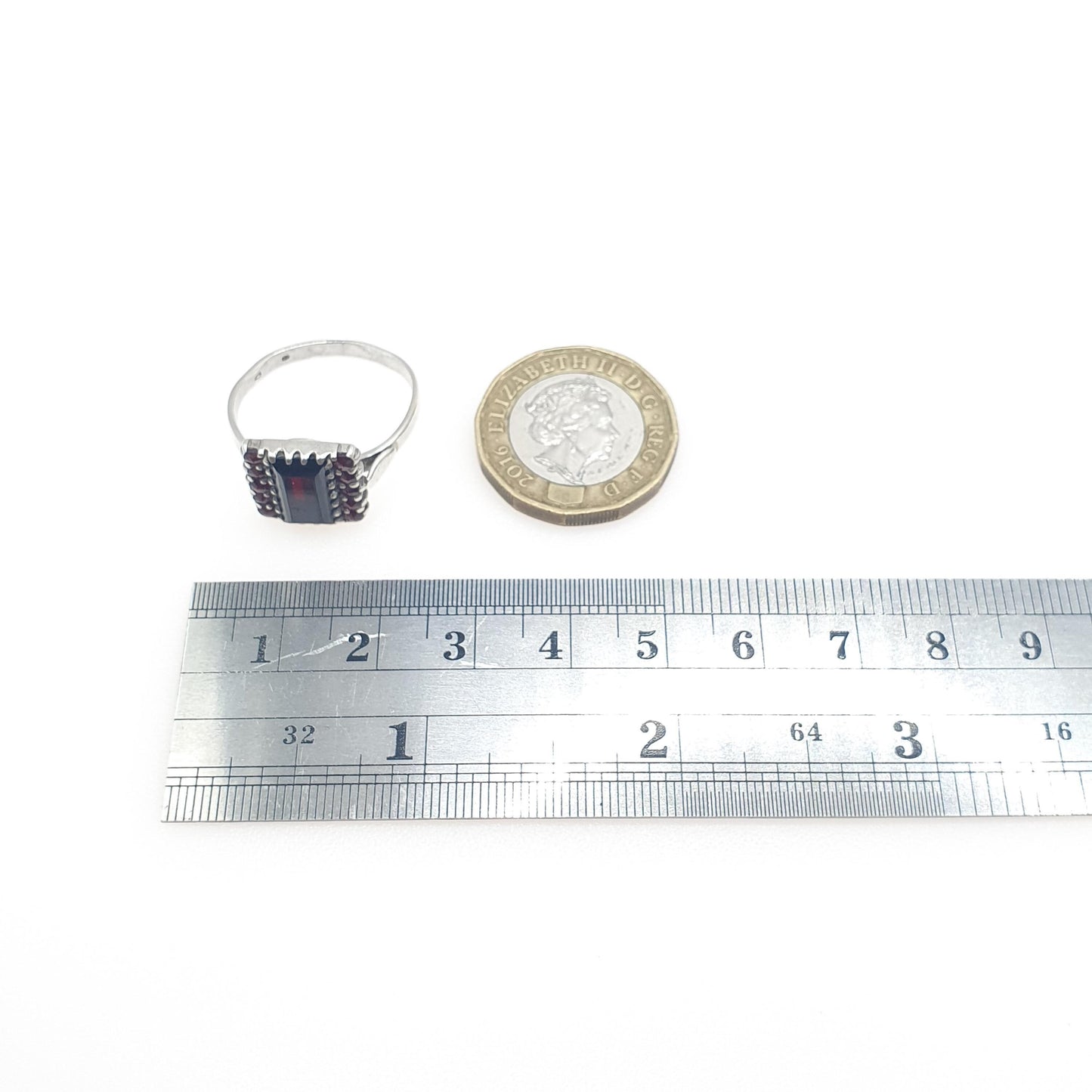 Vintage Solid Silver Bohemian Garnet Style Ring Rectangular Cut Red Gemstone Womens Girls Jewelry Jewellery