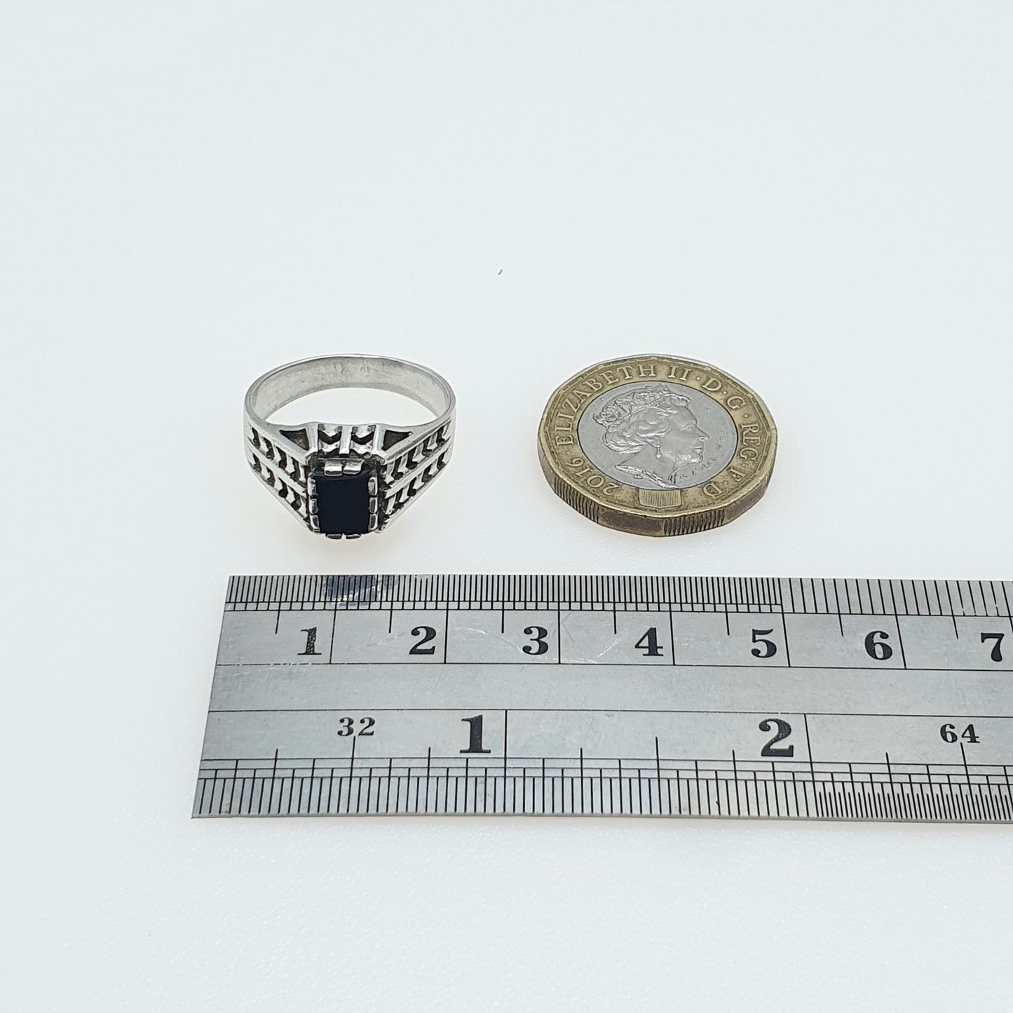 Vintage Solid Silver Onyx Signet Ring Arrow Shoulders Unisex Black Gemstone Mens Womens Jewelry Jewellery