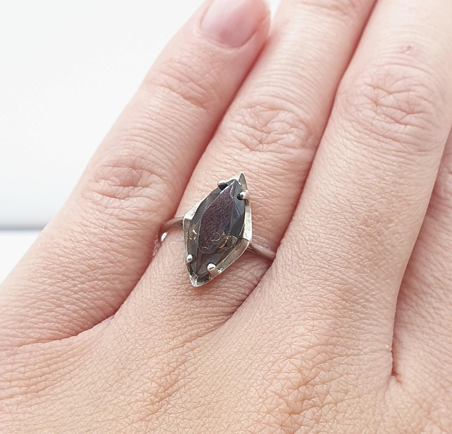 Vintage Solid Silver Smoky Quartz Ring Brown Gemstone Kite Cut Solitaire 1979 Hallmark Womens Jewelry Jewellery