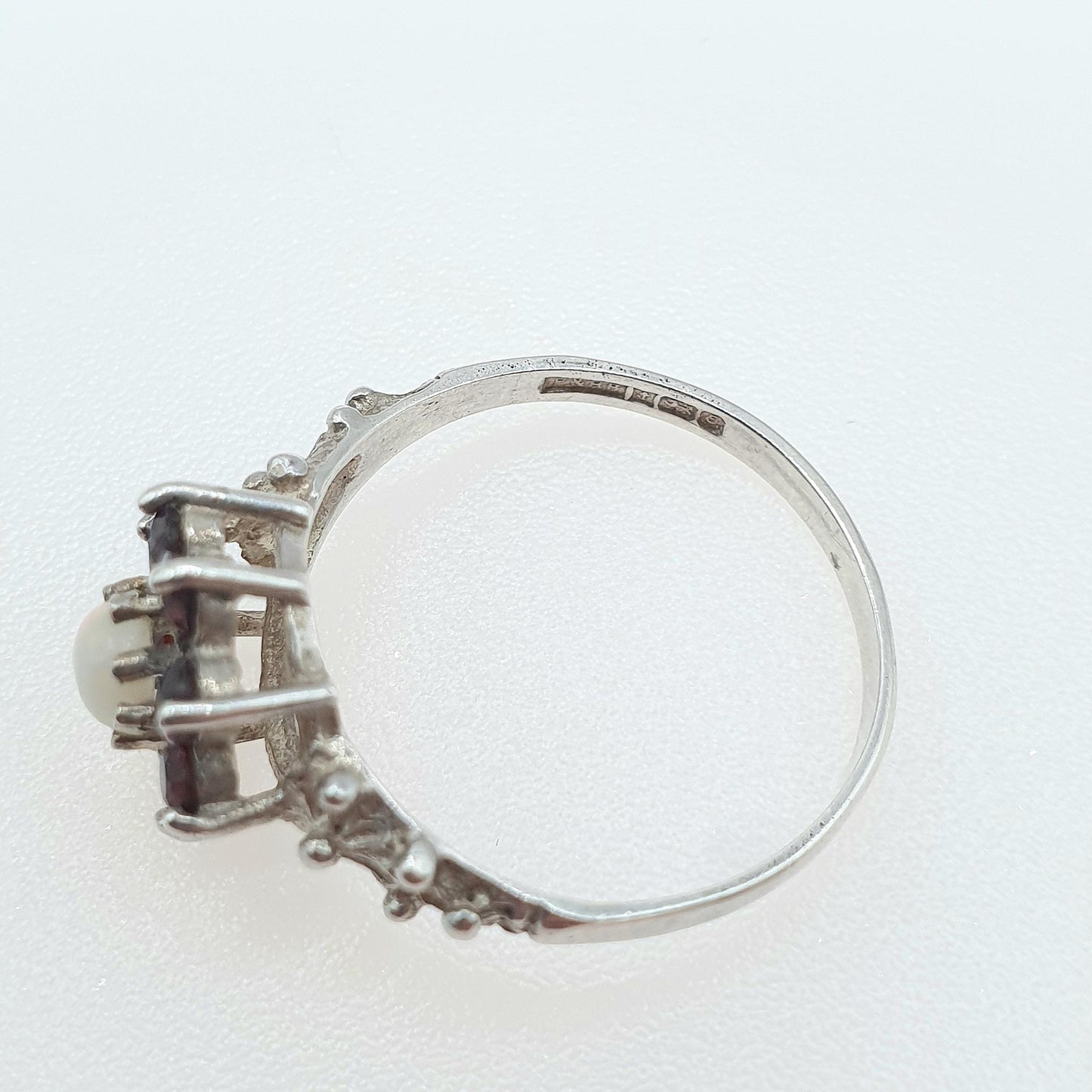 Vintage Sterling Silver Garnet & Opal Cluster Ring Red Gemstone 1979 Hallmark Womens Girls Jewelry Jewellery