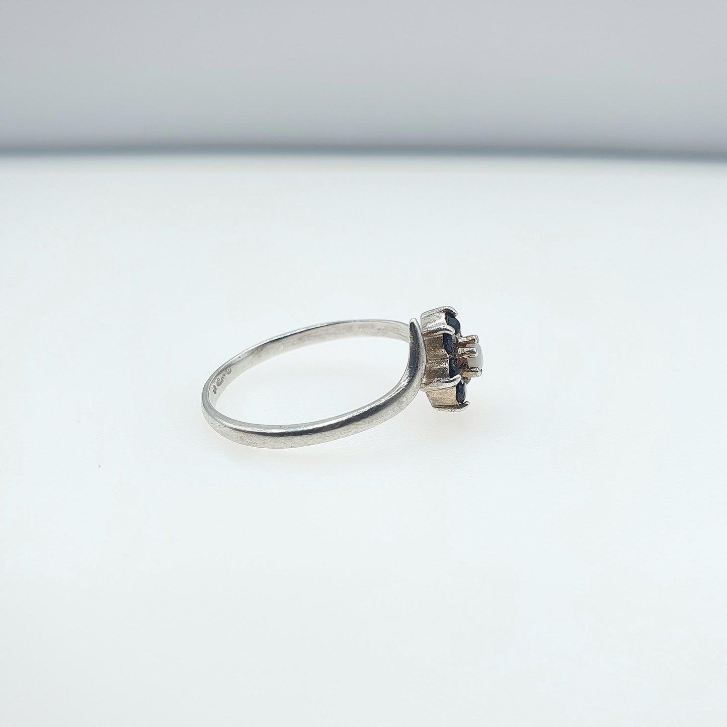 Vintage Sterling Silver Sapphire & Opal Cluster Ring Blue Gemstone Halo 1993 Hallmark Womens Girls Jewelry Jewellery