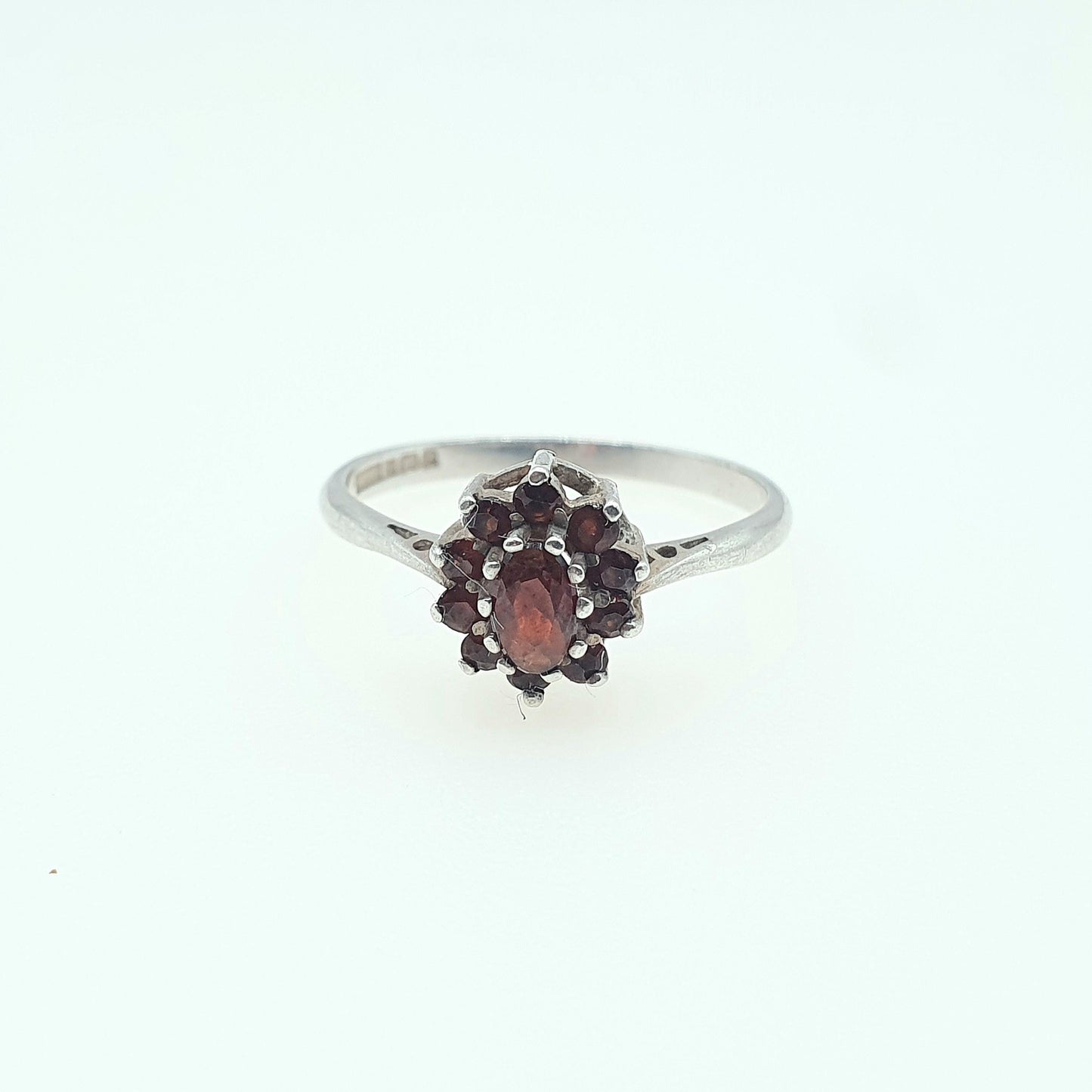 Vintage Sterling Silver Garnet Cluster Ring Red Gemstone Halo 1981 Hallmark Womens Girls Solid 925 Jewelry Jewellery