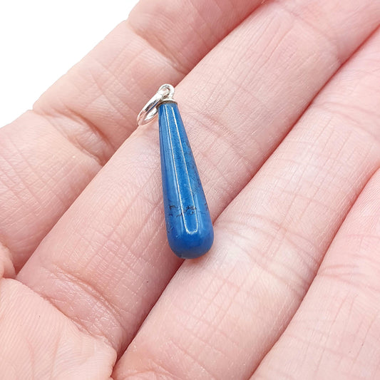 Antique Art Deco Solid Silver Sodalite Teardrop Blue Gemstone Pendant Womens Vintage Jewelry Jewellery