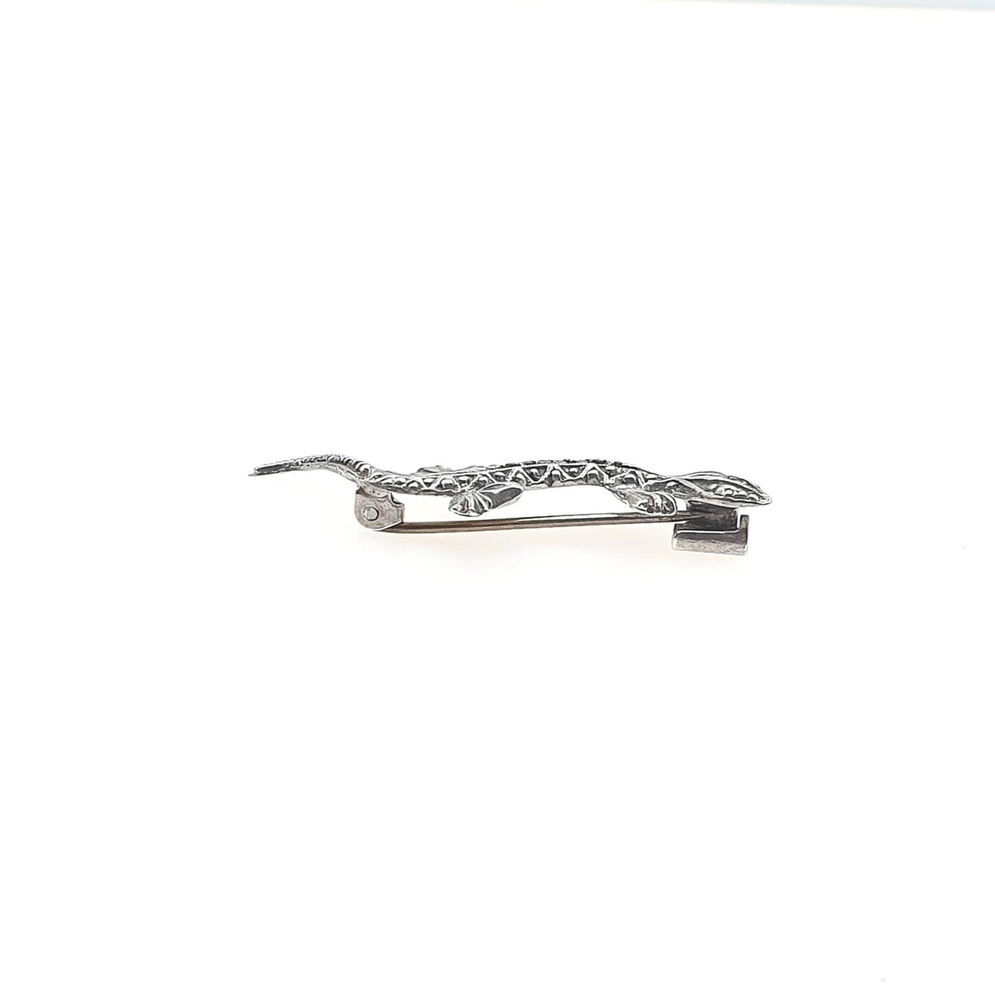 Antique Solid Silver Art Deco Marcasite Lizard Brooch French Silver Hallmarks Womens Reptile Jewelry Jewellery