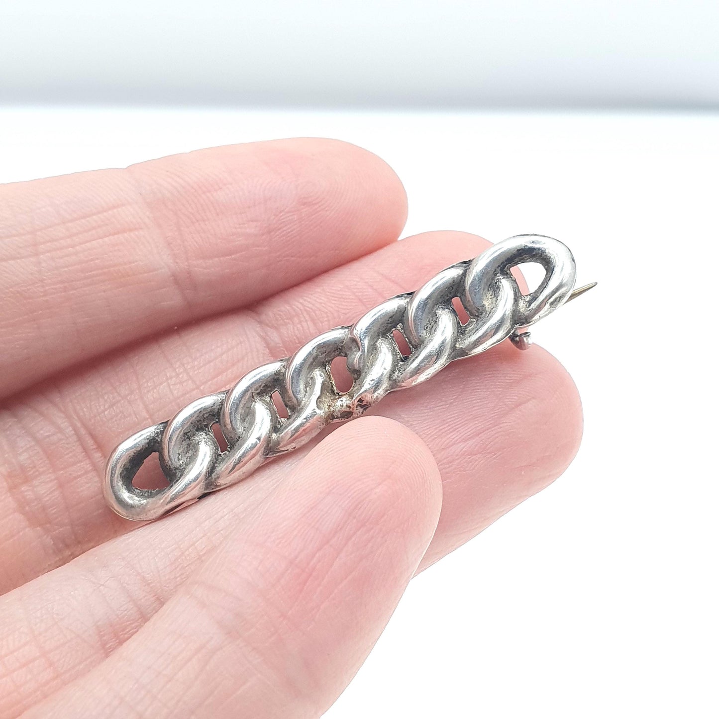 Antique Sterling Silver Curb Link Brooch Pin 1901 Hallmarked Vintage Womens Jewelry Jewellery
