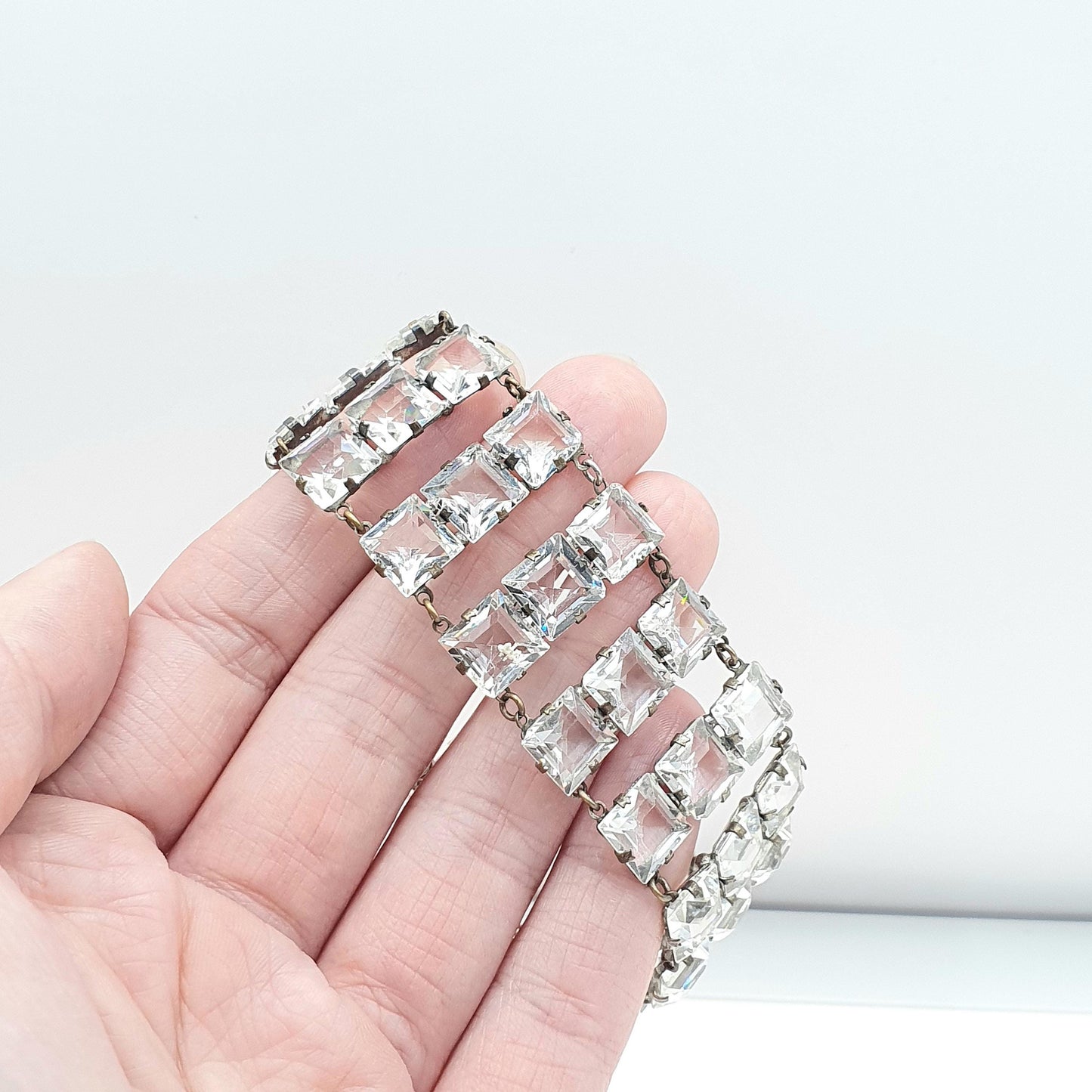 Antique Art Deco Diamond Paste Square Cut Bracelet Base Metal Flapper Crystal Womens Jewelry Jewellery