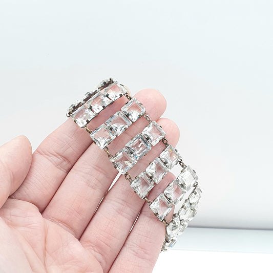 Antique Art Deco Diamond Paste Square Cut Bracelet Base Metal Flapper Crystal Womens Jewelry Jewellery