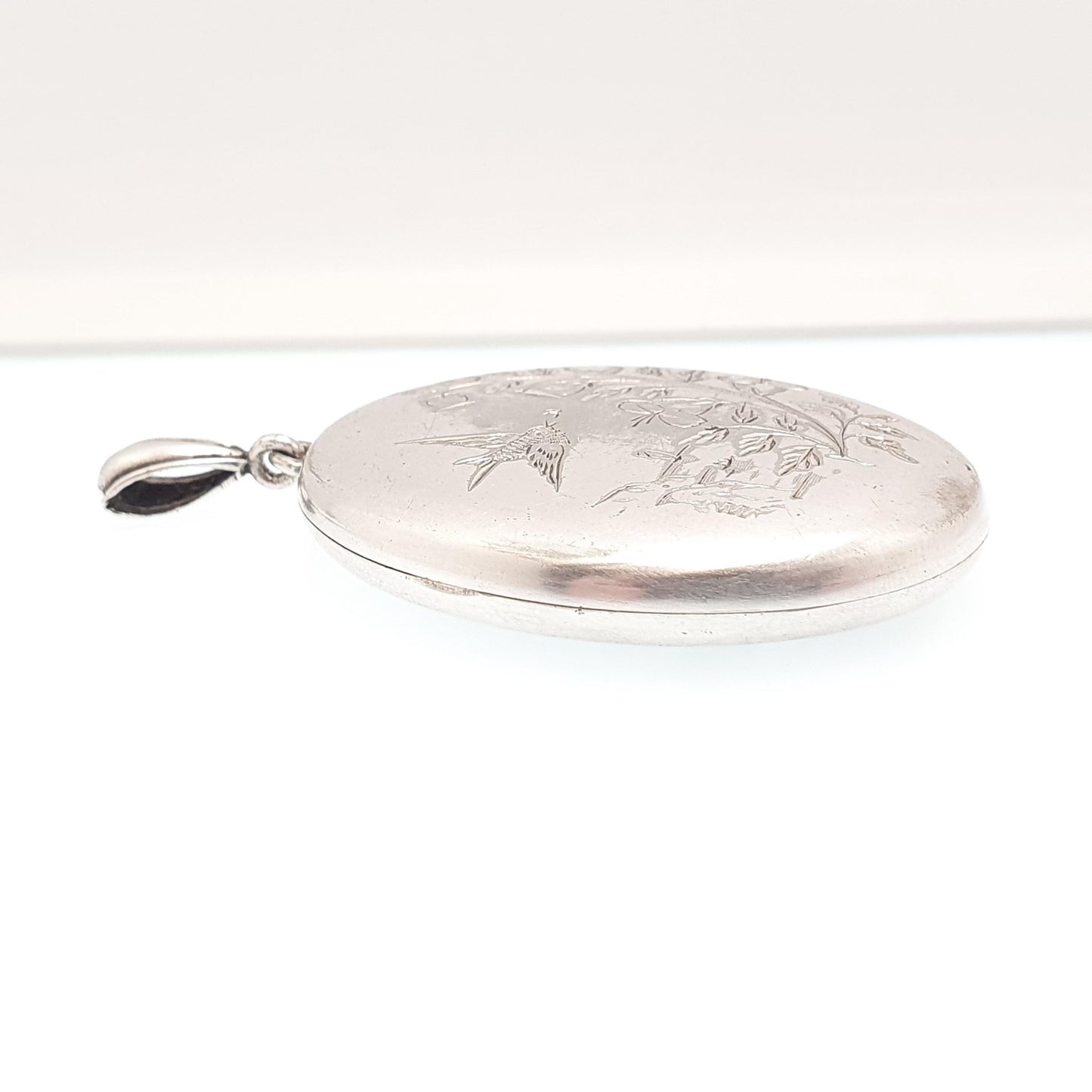 Antique Victorian Solid Silver Bird Locket Floral Flower Pendant Picture Photo Aesthetic Vintage Womens Jewelry Jewellery