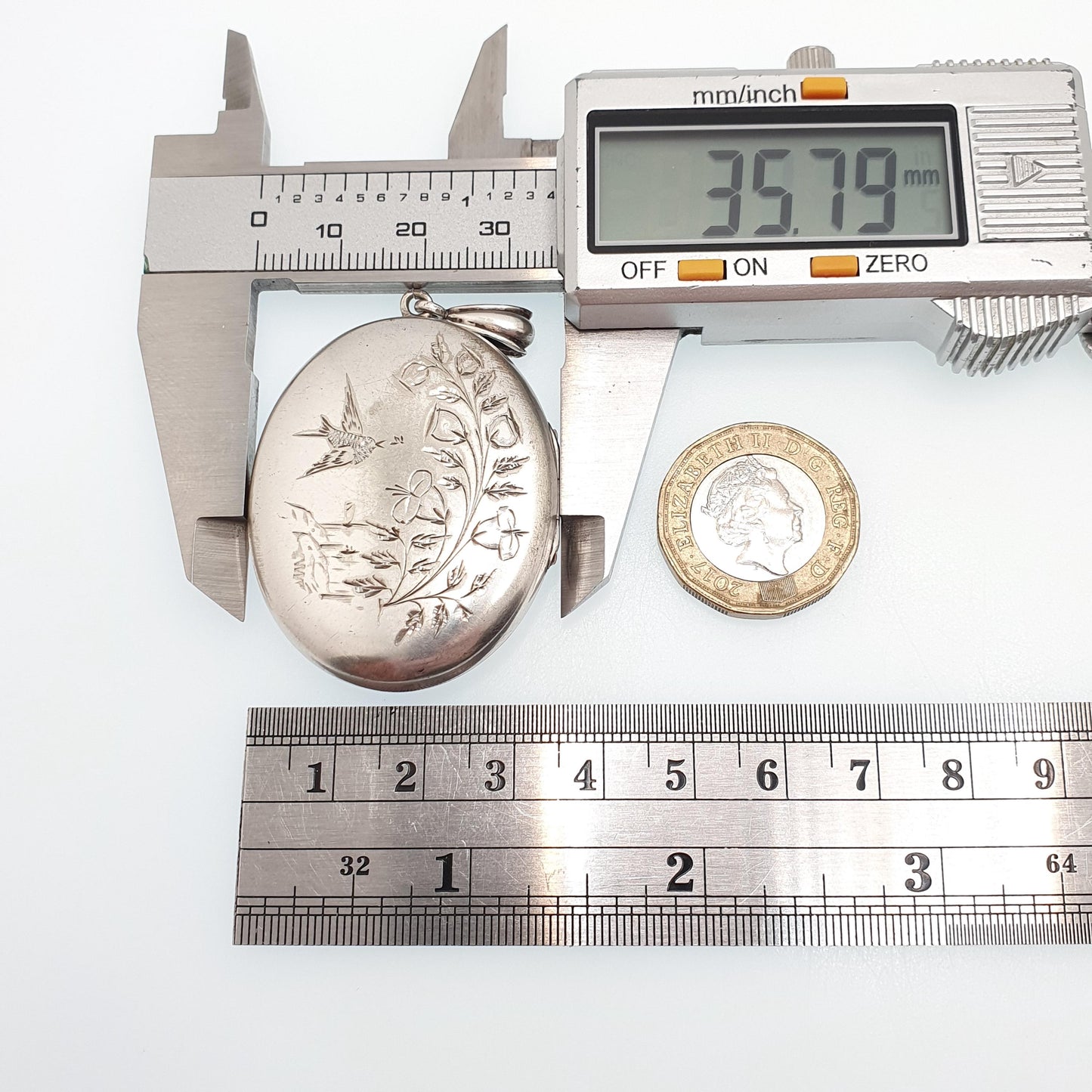 Antique Victorian Solid Silver Bird Locket Floral Flower Pendant Picture Photo Aesthetic Vintage Womens Jewelry Jewellery