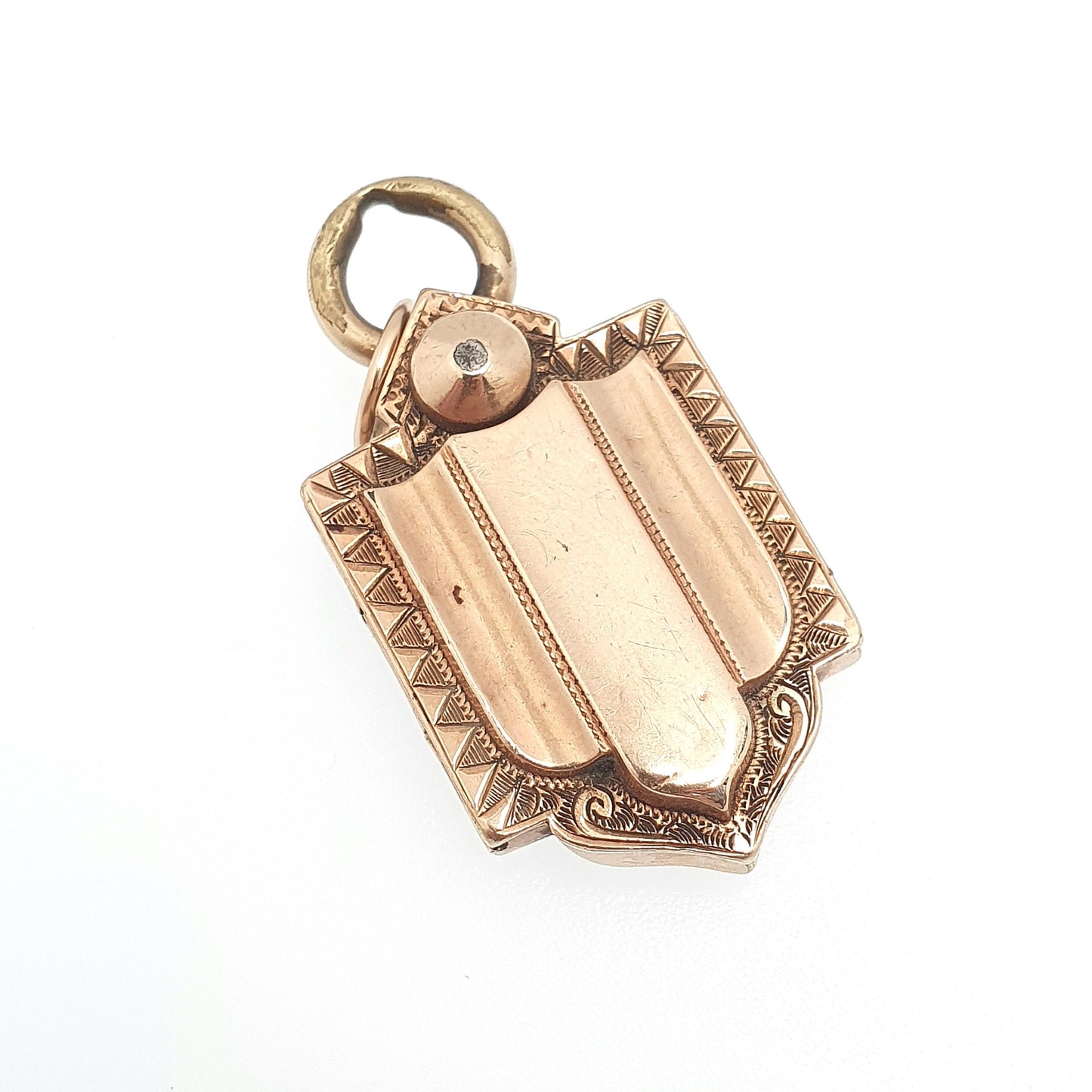 Antique Victorian 9ct Rose Gold Locket Shield Shape Large Pointed Pendant Solid 375 9k Front Back Vintage Jewelry Jewellery