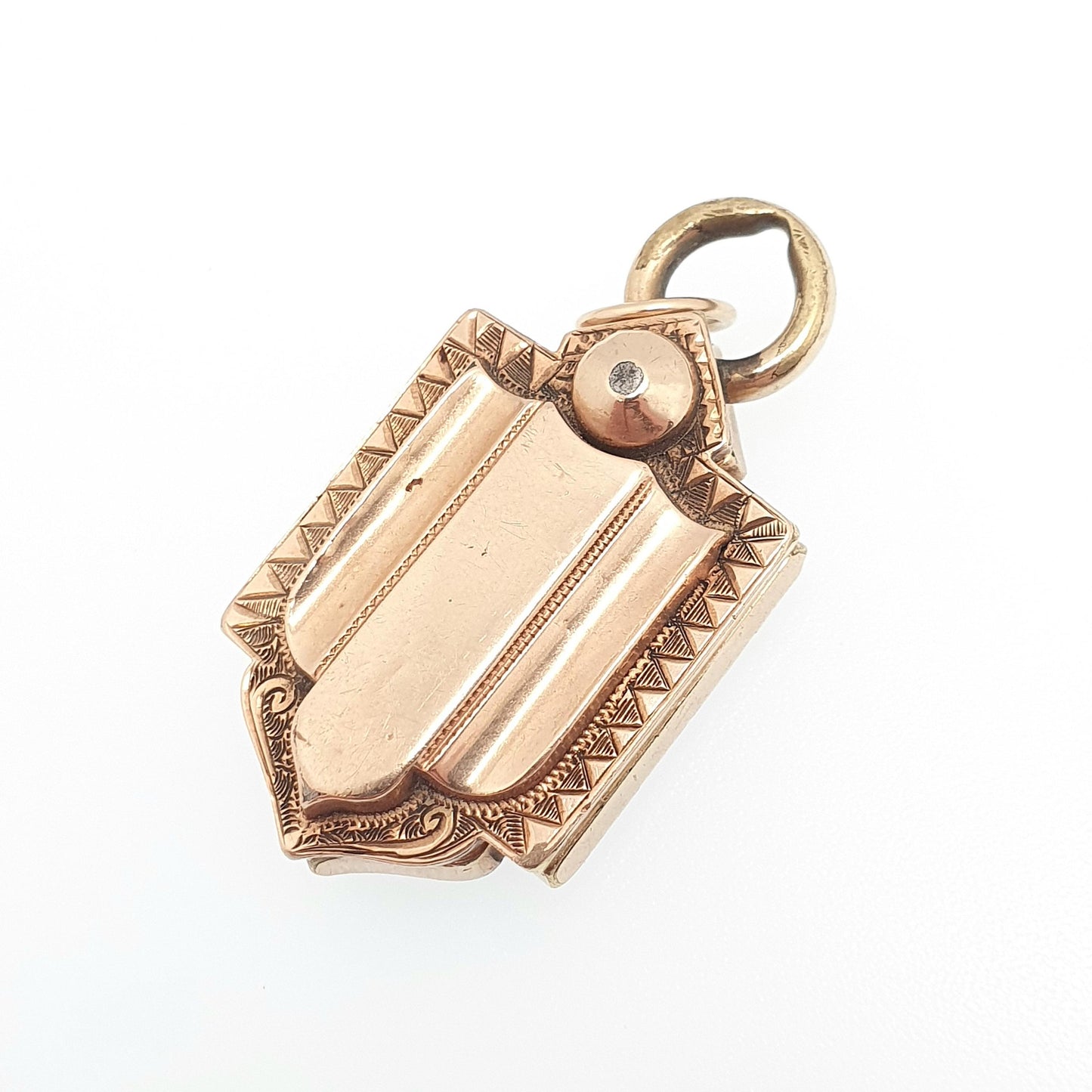 Antique Victorian 9ct Rose Gold Locket Shield Shape Large Pointed Pendant Solid 375 9k Front Back Vintage Jewelry Jewellery