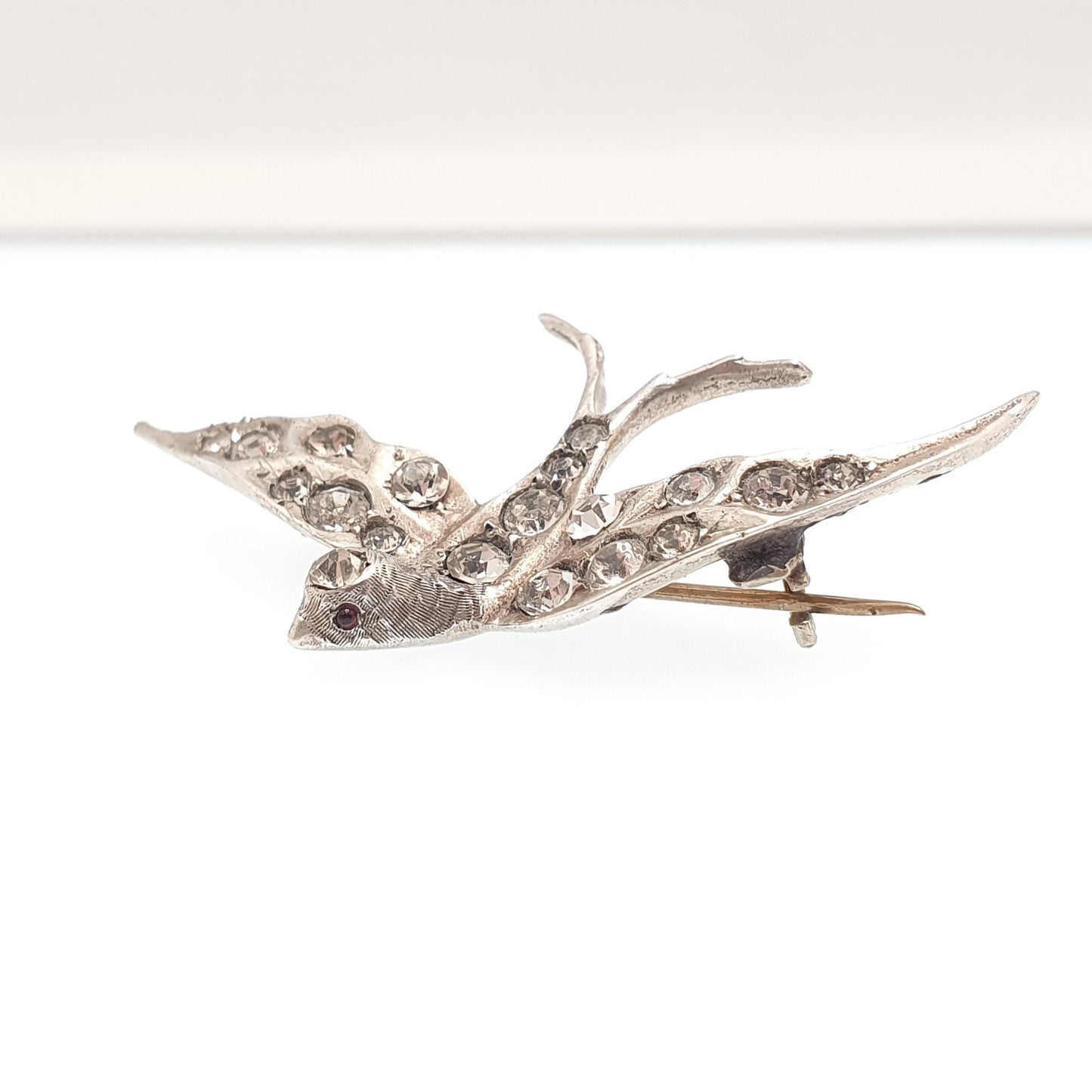 Antique Solid Silver Victorian Paste Bird Brooch Diamond Foiled Pastes Swallow Large Big Birds Vintage 1800s Parisian Diamond Company