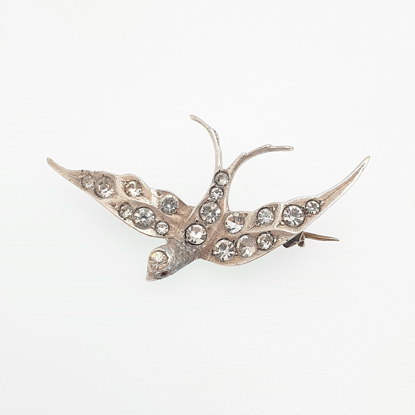 Antique Solid Silver Victorian Paste Bird Brooch Diamond Foiled Pastes Swallow Large Big Birds Vintage 1800s Parisian Diamond Company