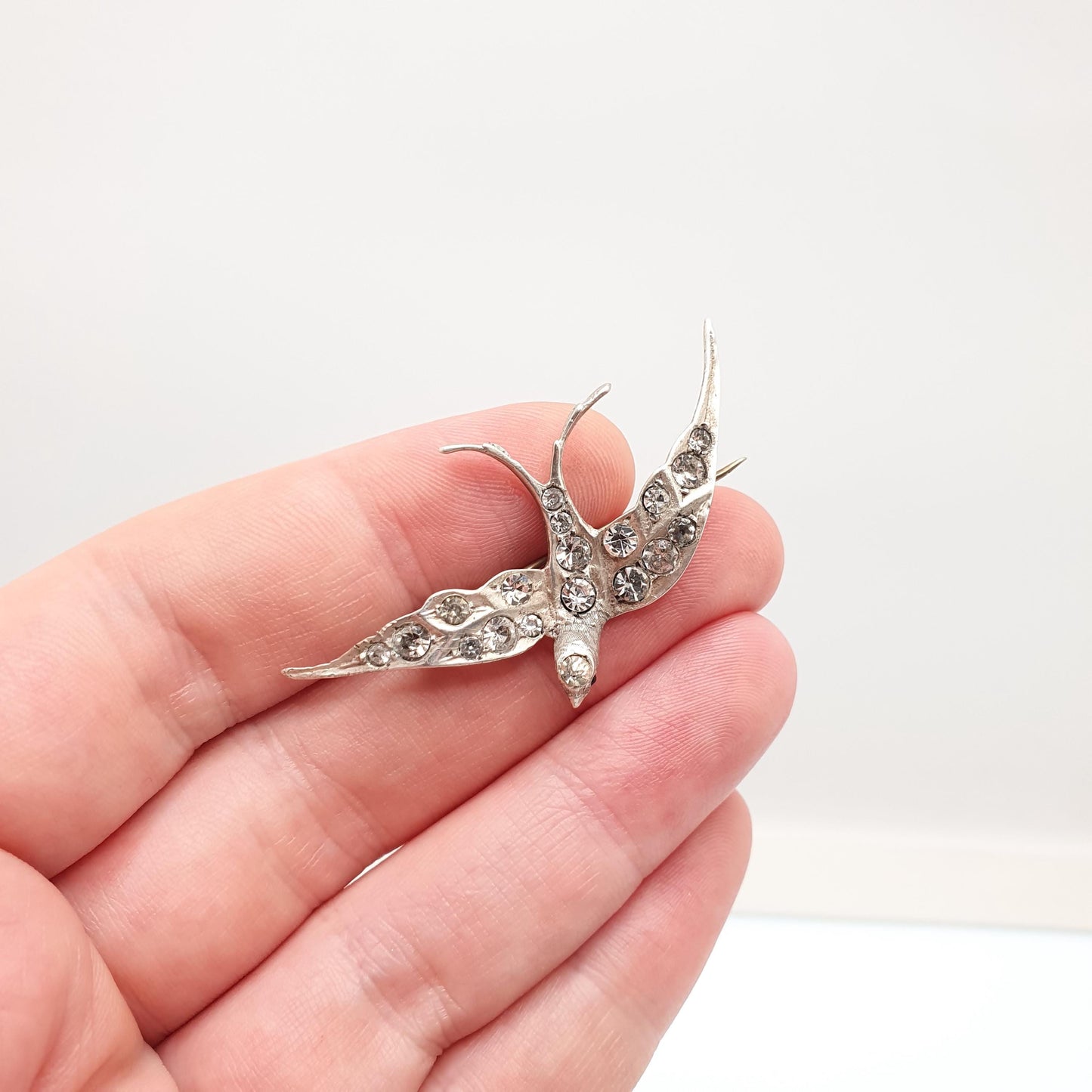 Antique Solid Silver Victorian Paste Bird Brooch Diamond Foiled Pastes Swallow Large Big Birds Vintage 1800s Parisian Diamond Company