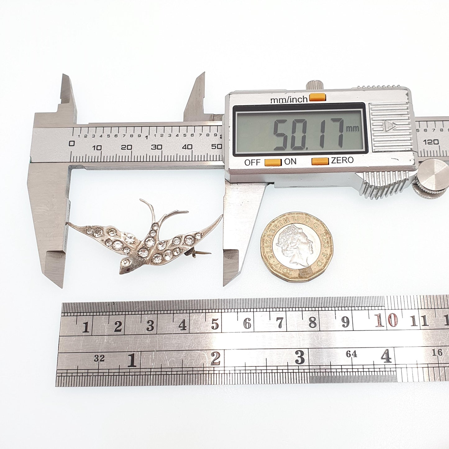 Antique Solid Silver Victorian Paste Bird Brooch Diamond Foiled Pastes Swallow Large Big Birds Vintage 1800s Parisian Diamond Company