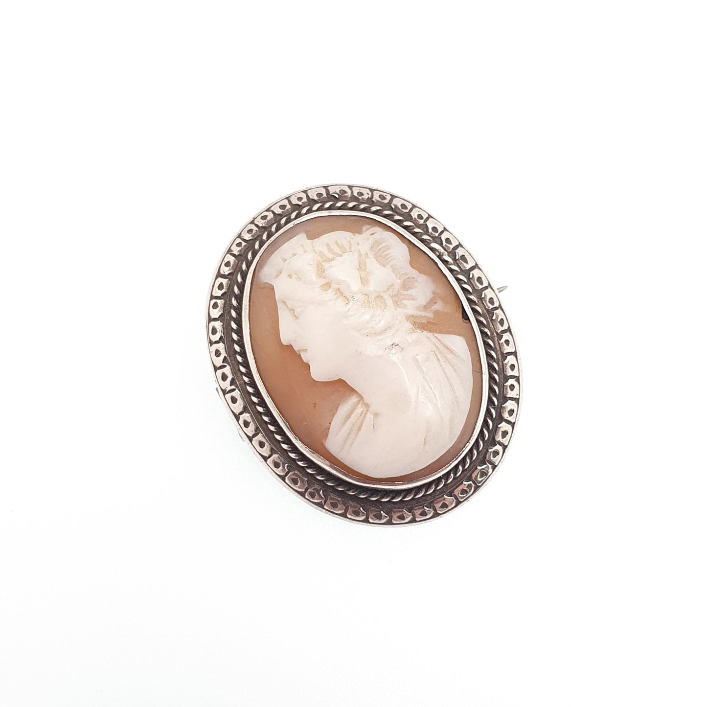 Antique Victorian Cameo Solid Silver Brooch Shell Hand Engraved Vintage 1800s Womens Jewelry Jewellery