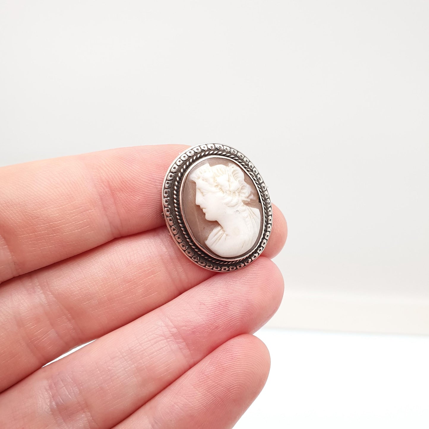 Antique Victorian Cameo Solid Silver Brooch Shell Hand Engraved Vintage 1800s Womens Jewelry Jewellery