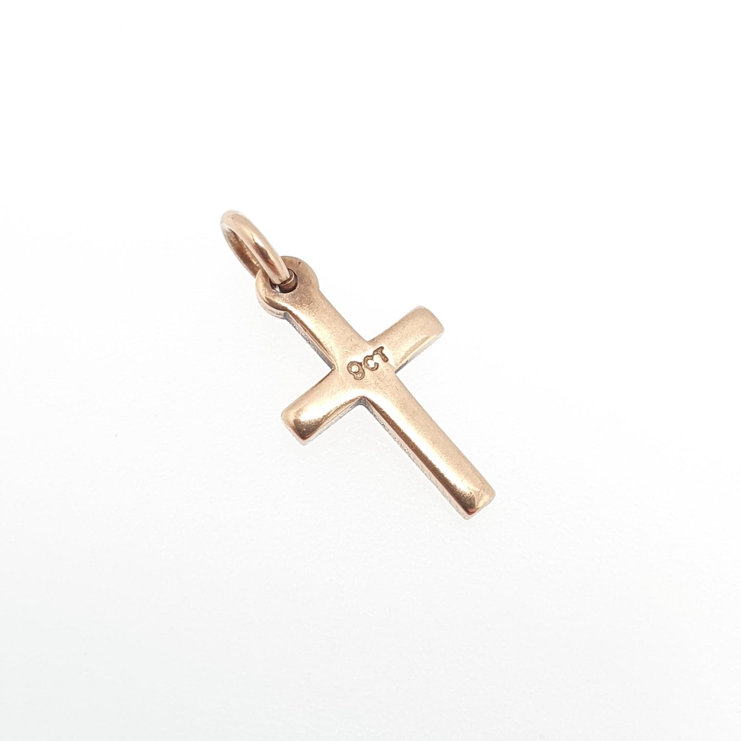 Vintage 9ct 9k Gold Crucifix Charm Bracelet Cross Necklace Pendant CZ Diamond Simulant Solid 375 Christian Catholic Christ Small Tiny