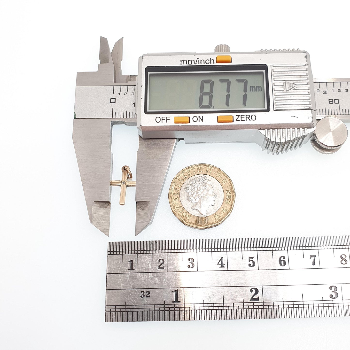 Vintage 9ct 9k Gold Crucifix Charm Bracelet Cross Necklace Pendant CZ Diamond Simulant Solid 375 Christian Catholic Christ Small Tiny