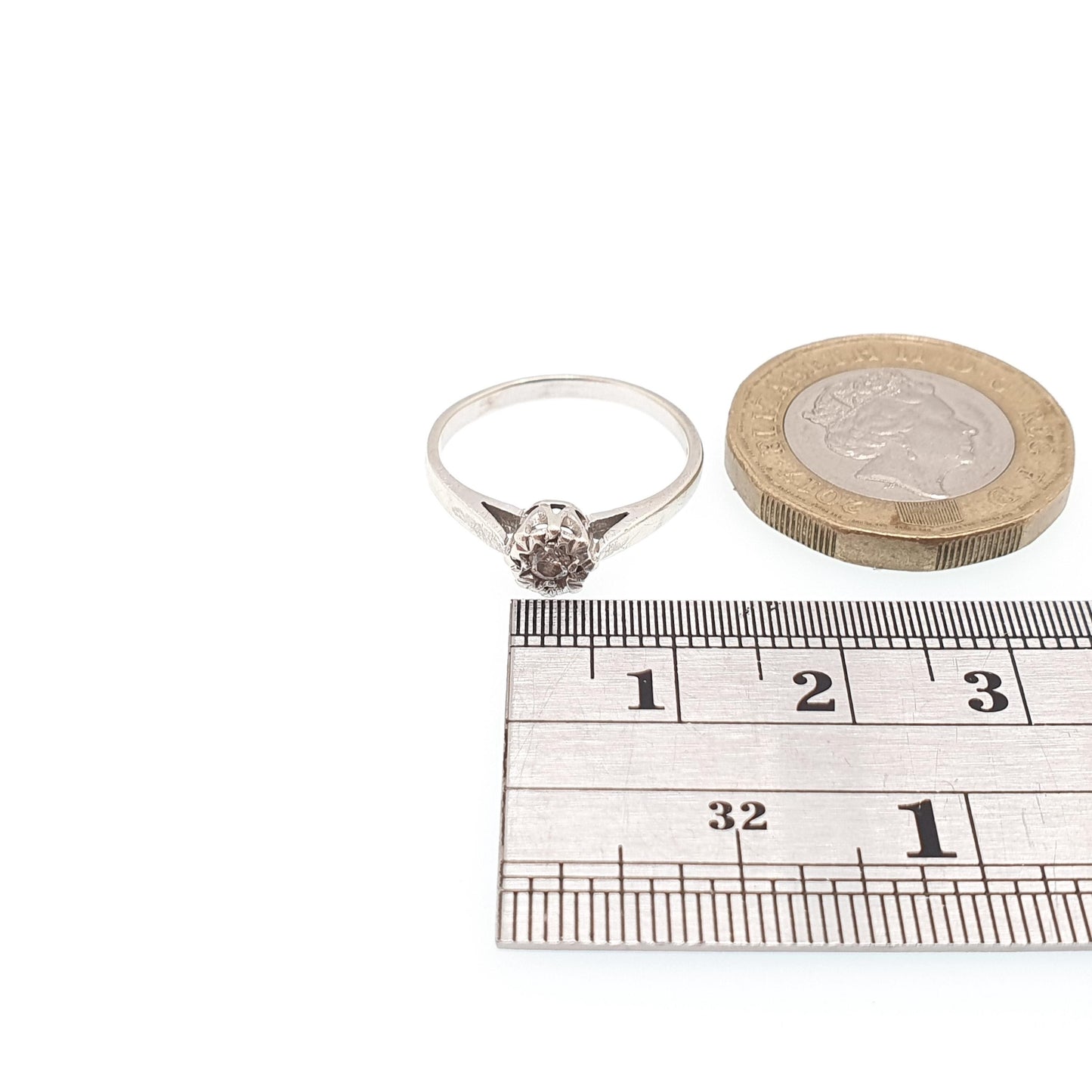 Vintage 9ct Gold Diamond Ring Solitaire Star Setting Solid 9k 375 9kt Natural Gemstone White Gold Gift Womens Jewelry Jewellery