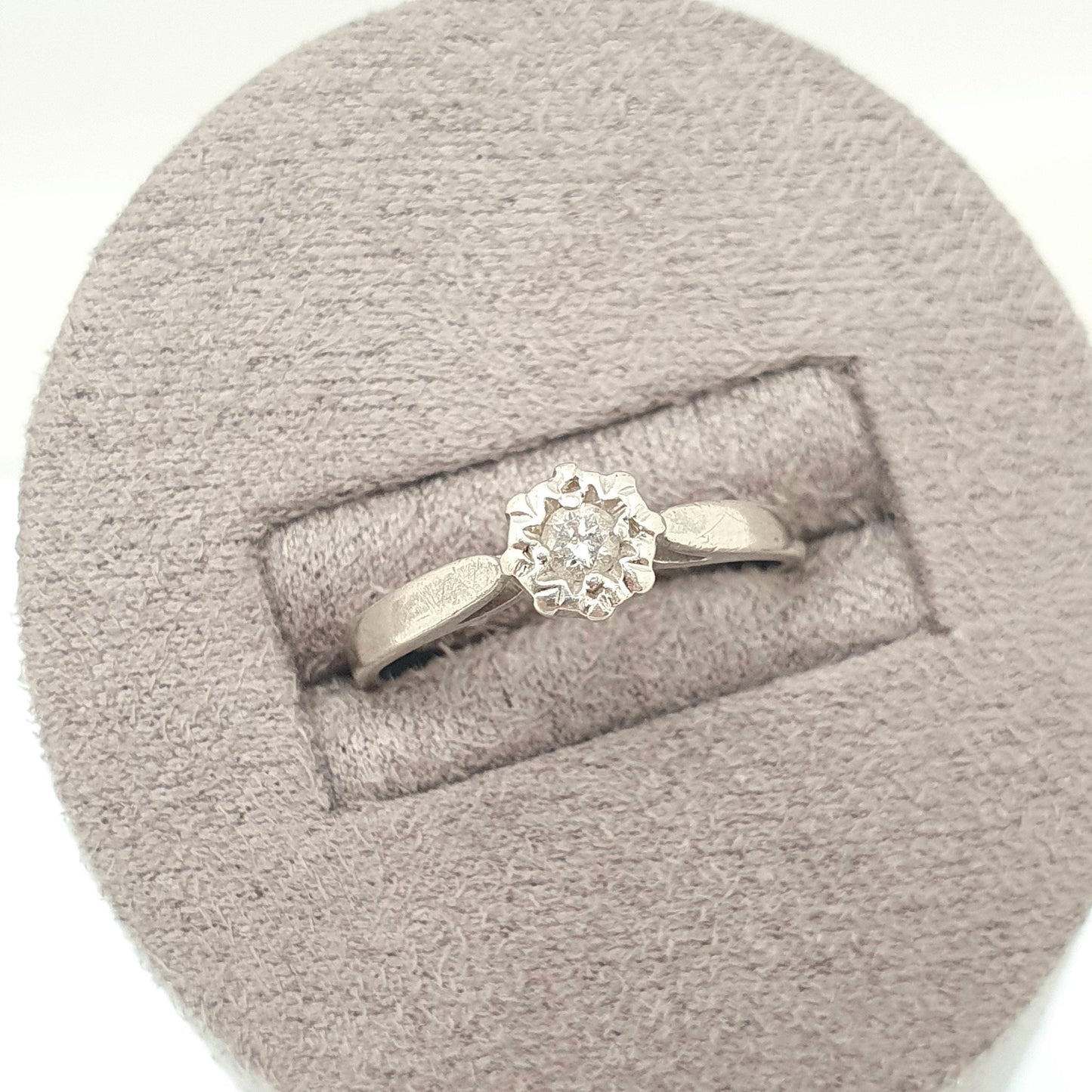 Vintage 9ct Gold Diamond Ring Solitaire Star Setting Solid 9k 375 9kt Natural Gemstone White Gold Gift Womens Jewelry Jewellery