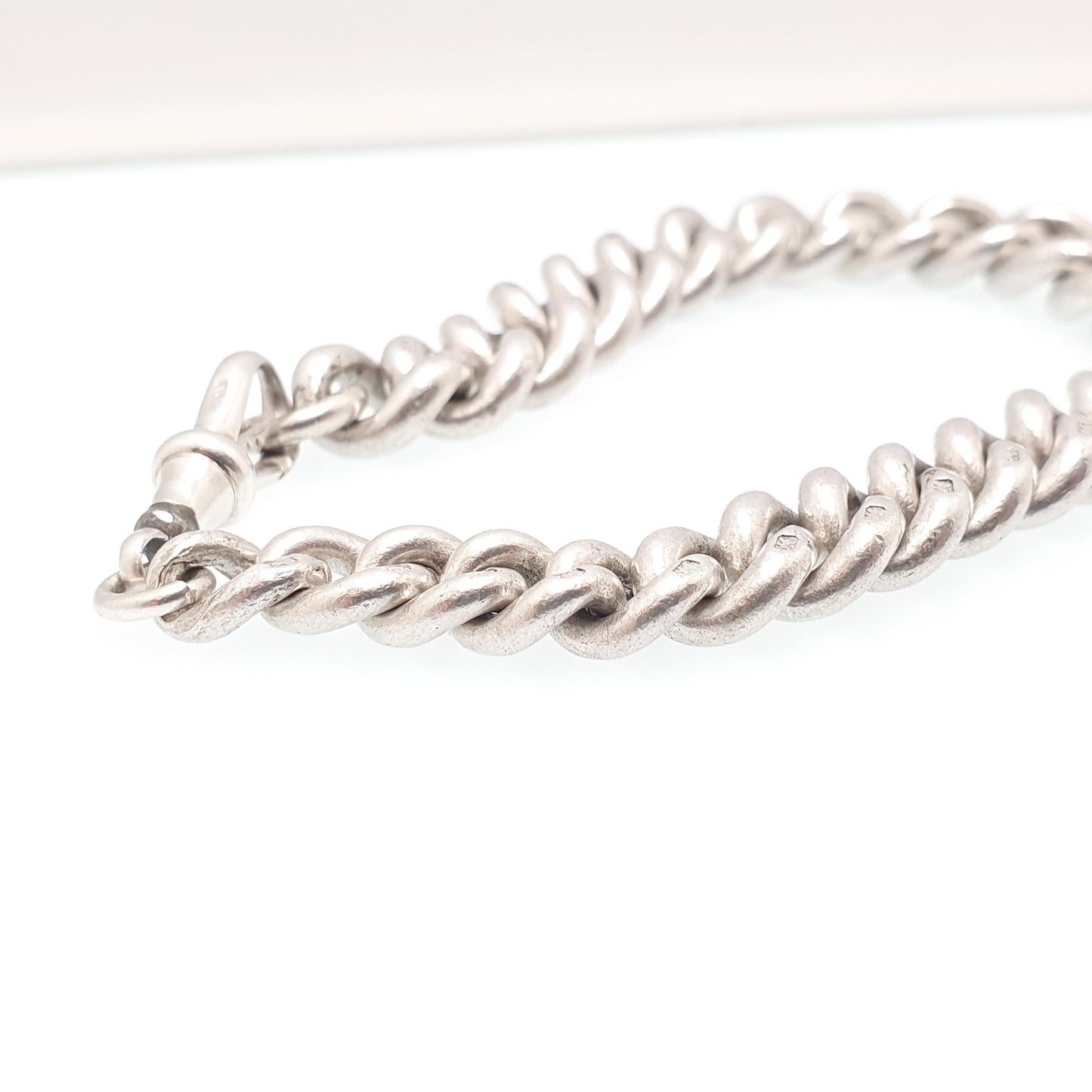 Antique Victorian Sterling Silver Albert Chain Bracelet Heavy Large Big 1891 Hallmark Curb Link Graduating Dog Clip 55.88g 22cm 8.6" Womens