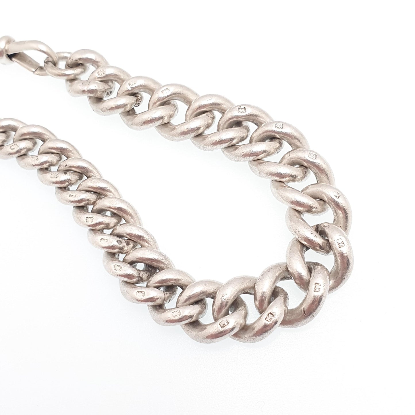 Antique Victorian Sterling Silver Albert Chain Bracelet Heavy Large Big 1891 Hallmark Curb Link Graduating Dog Clip 55.88g 22cm 8.6" Womens