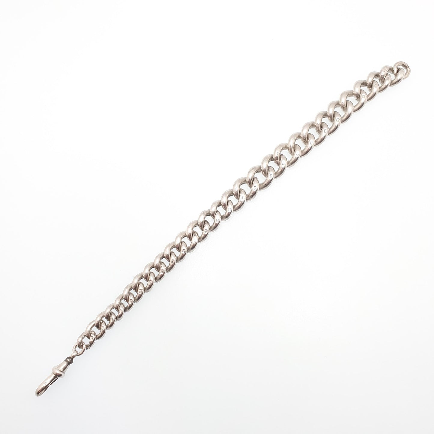 Antique Victorian Sterling Silver Albert Chain Bracelet Heavy Large Big 1891 Hallmark Curb Link Graduating Dog Clip 55.88g 22cm 8.6" Womens