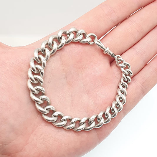 Antique Victorian Sterling Silver Albert Chain Bracelet Heavy Large Big 1891 Hallmark Curb Link Graduating Dog Clip 55.88g 22cm 8.6" Womens
