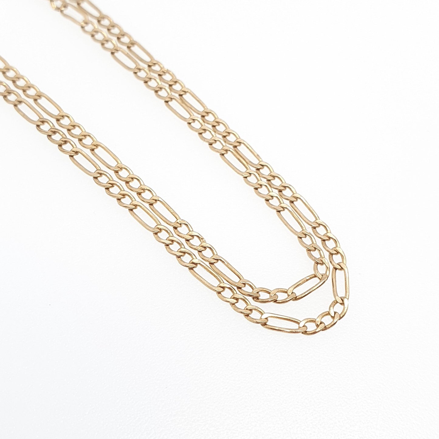 Vintage 9k 9ct 375 Gold Figaro Link Chain Necklace 46cm 18.1" 1.27g Solid 9 Carat Curb Links Yellow Womens Mens Jewellery Jewelry