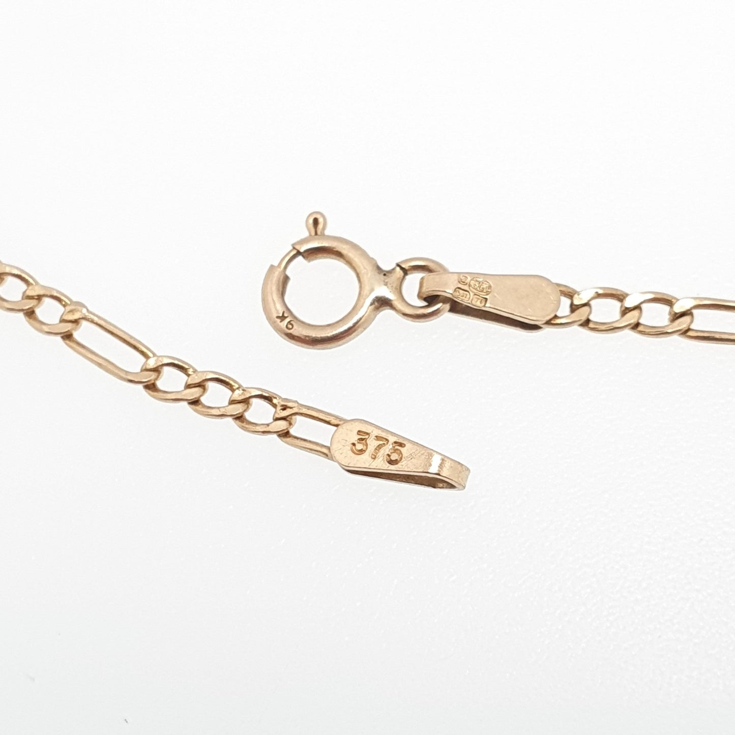 Vintage 9k 9ct 375 Gold Figaro Link Chain Necklace 46cm 18.1" 1.27g Solid 9 Carat Curb Links Yellow Womens Mens Jewellery Jewelry