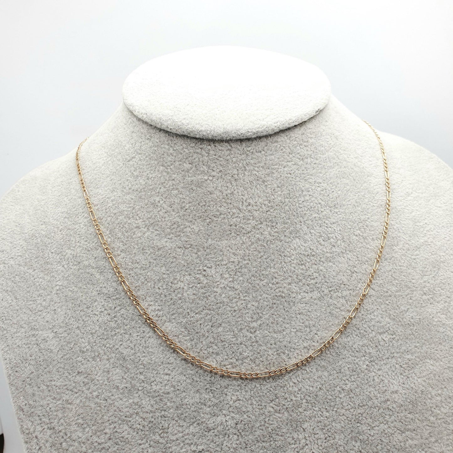 Vintage 9k 9ct 375 Gold Figaro Link Chain Necklace 46cm 18.1" 1.27g Solid 9 Carat Curb Links Yellow Womens Mens Jewellery Jewelry