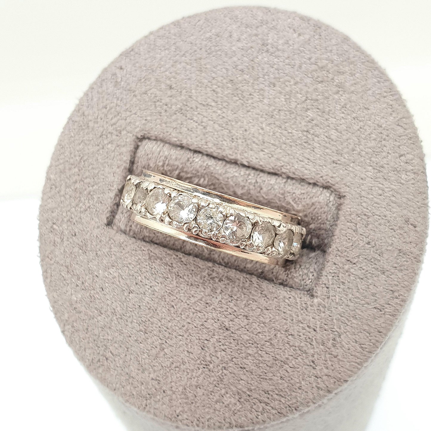 Antique 9ct 9k Gold White Spinel Eternity Ring Sterling Silver Band Solid 9kt Gold Art Deco Vintage 1920s Womens Jewelry Jewellery