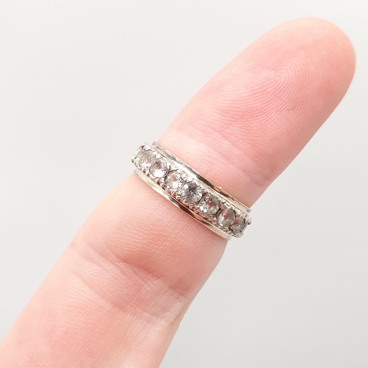 Antique 9ct 9k Gold White Spinel Eternity Ring Sterling Silver Band Solid 9kt Gold Art Deco Vintage 1920s Womens Jewelry Jewellery