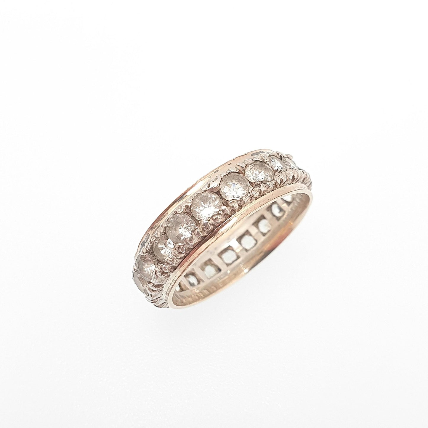 Antique 9ct 9k Gold White Spinel Eternity Ring Sterling Silver Band Solid 9kt Gold Art Deco Vintage 1920s Womens Jewelry Jewellery