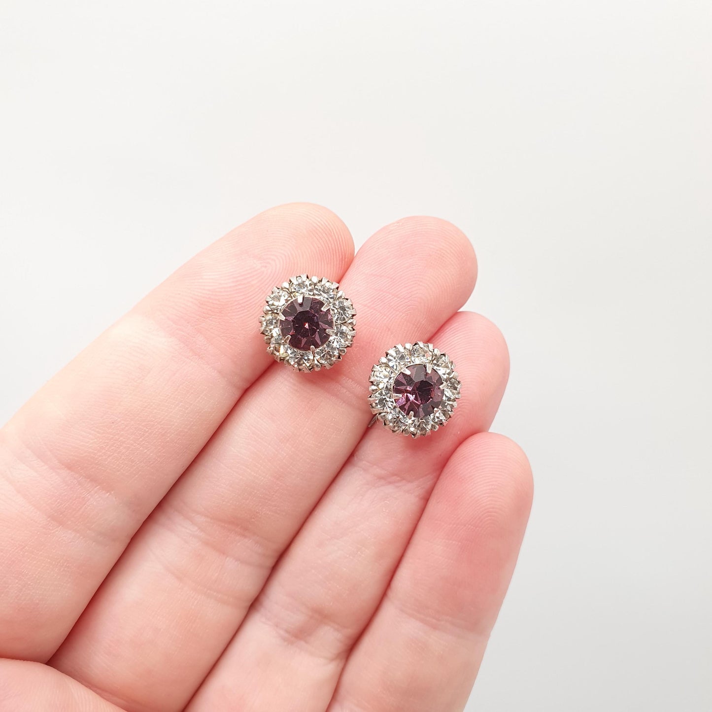 Antique Solid Silver Amethyst Paste Earrings Hook Diamond Pastes Cluster Sparkly Foiled Glass Vintage Womens Jewelry Jewellery