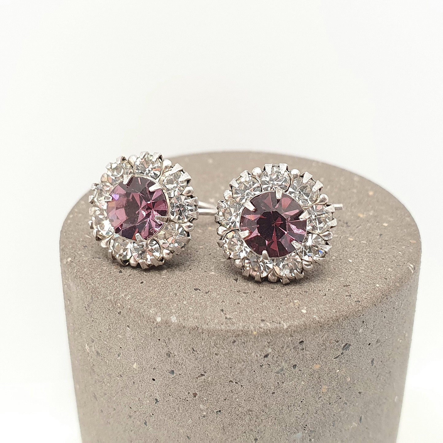 Antique Solid Silver Amethyst Paste Earrings Hook Diamond Pastes Cluster Sparkly Foiled Glass Vintage Womens Jewelry Jewellery